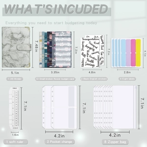 A6 marble PU leather budget binder set with planner sheets and zipper envelopes