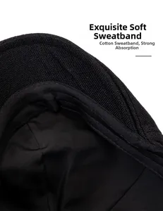 Detail of soft cotton sweatband inside the black newsboy cap for sweat absorption