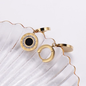 Elegant 18k gold plated roman numeral earrings with sparkling crystal accents