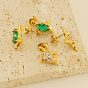 Gold plated stainless steel star earrings set with emerald and clear zircon stones