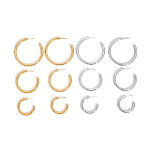 Classic stainless steel C-hoop earrings in gold and silver colors with various sizes