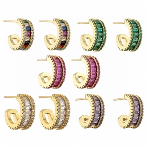 Orecchini A Lobo Geometrici A Forma Di C Da Donna Rame Con Zircone Rettangolare Colorato Stile Ins Accessorio Di Moda Trendy