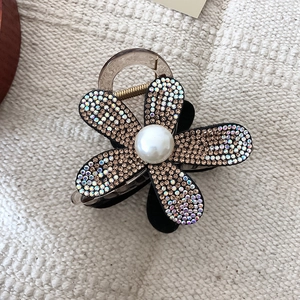 French style rhinestone sunflower hair claw clip with champagne crystals and pearl