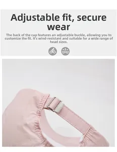 Detail of adjustable metal buckle on pink breathable quick-dry baseball cap for women