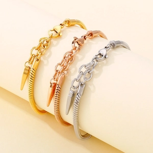 Three-color stainless steel snake bone bracelets in gold, rose gold and silver finish