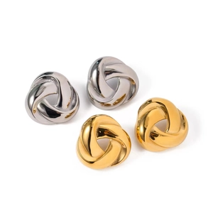 Gold and silver twisted knot stud earrings in polished 18k plated stainless steel