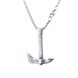 Retro stainless steel axe pendant necklace with hammer texture on a box chain for men