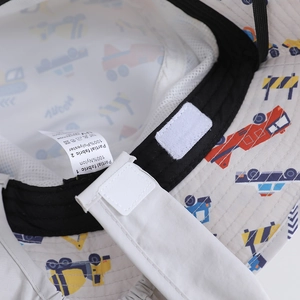 Kids UV protection sun hat with construction vehicle print and neck flap cover