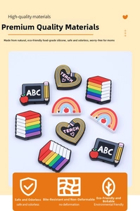 Detailed close-up of rainbow and pencil silicone beads for teacher-themed DIY jewelry