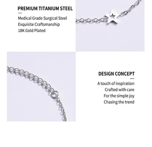 Detail of silver titanium steel star necklace featuring 18K gold plating and lobster clasp