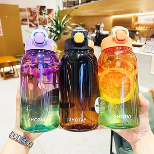 Tritan water bottle with gradient colors, straw lid and capacity scale markings