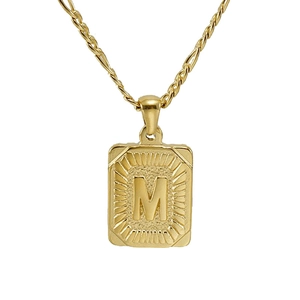 18K gold plated stainless steel necklace featuring a square letter M pendant on a twisted chain