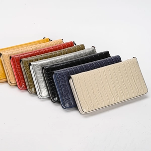 Damen Lange Reißverschluss Geldbörse Krokodilmuster PU Leder Clutch Handtasche Mit Handschlaufe Große Kapazität Elegant