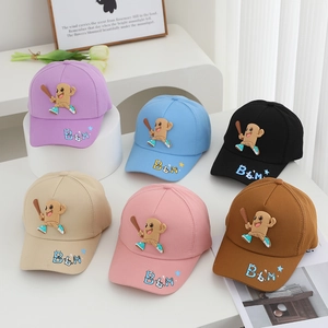 Colorful kids cartoon baseball caps with wooden figure embroidery for boys and girls
