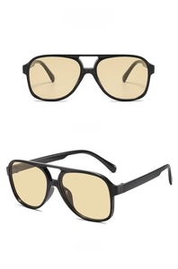 Classic double bridge aviator sunglasses with black frames and light brown lenses