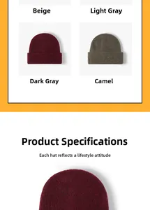 Detail view of winter wool beanie hats in beige grey and camel with ribbed knit texture