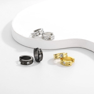 Titanium Steel Rhinestone Hoop Earrings For Men Women Hip Hop Gothic Huggie Ear Buckle Simple Polished Piercing Jewelry