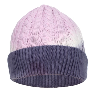 Winter-Strickmütze mit Zopfmuster in Rosa und Dunkelgrau-Farbverlauf und Rippstrickbund