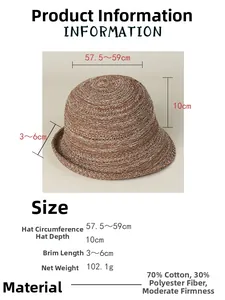 Tabella delle taglie per cappello pescatore in maglia con misure e materiali dettagliati