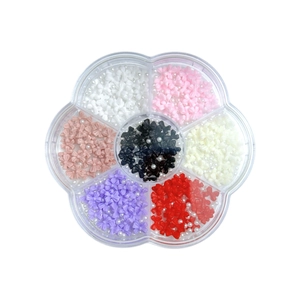 7-grid petal box with mixed colorful bowknots and pearls for 3D nail art decoration