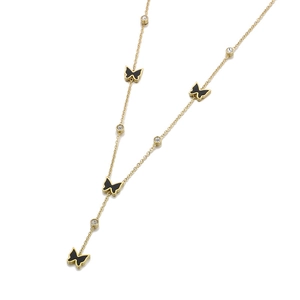 Golden Y-shaped stainless steel necklace featuring black butterfly charms and zircon accents