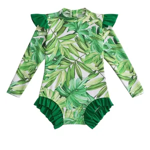 Maillot De Bain Une Pièce À Manches Longues Pour Filles Polyester Volants Protection Solaire Fermeture Éclair