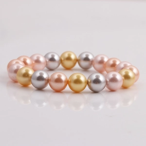 Minimalist tricolor pearl bead bracelet in gold silver and rose gold for women gift