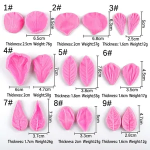 9 sets of pink silicone flower petal and leaf fondant molds with detailed vein textures
