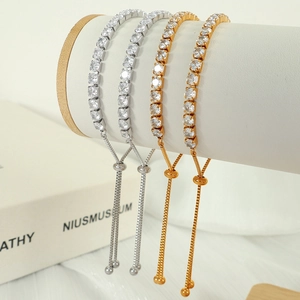 Minimalist silver and gold tennis bracelets with sparkling zircon and adjustable bolo clasp