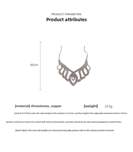 Detailed size specifications for rhinestone hollow wave choker necklace showing 46cm length