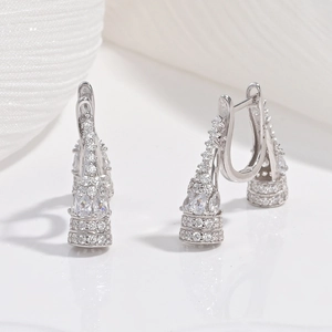 Luxurious S925 silver flared hoop earrings with pave white zircon in a refined style