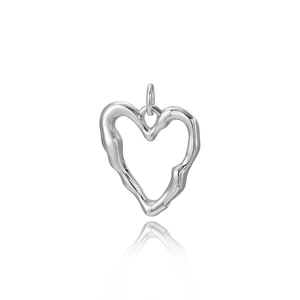 Silver vintage heart pendant with irregular melted texture and polished 18k plating