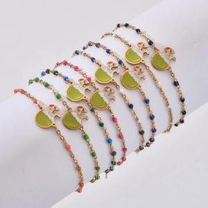 Stainless Steel Bracelet With Coconut Drink Charm Enamel Beads Beach Vacation Adjustable Gold Plated Chain Women Jewelry