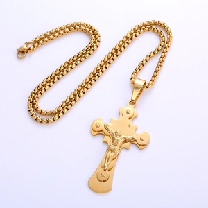 Hip Hop 18k vergoldete Edelstahl Kreuzkette für Herren mit geflochtener Kette im Edel-Design