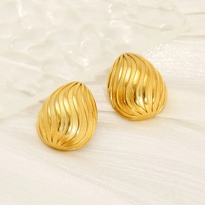 Textured 18K gold-plated stainless steel teardrop earrings with a spiral ribbed design