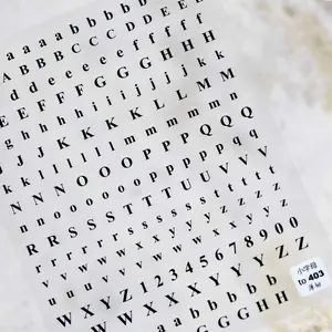 Adesivi per unghie 5D con lettere e numeri neri in stile giapponese minimalista