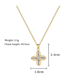 Detailed size chart of the gold clover necklace with 2.4cm height and 1.8cm width specs