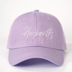 Lavender cotton baseball cap with white Husbands embroidery and adjustable fit