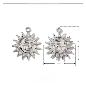 Polished stainless steel sun and moon celestial charm pendant dimensions and weight detail