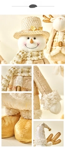 Detailed close-up of handmade plush Christmas dolls featuring sequined fabric and gold accents