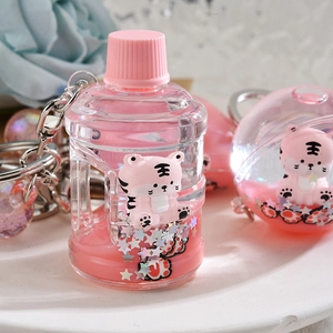 Tiger Quicksand Keychain Liquid Oil Tiger Keyring Acrylic Cartoon Animal Bag Charm Keychain Pendant Gift For Women Kids