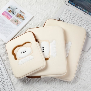 Set of three cute cartoon dog embroidered laptop sleeves in beige for iPad and MacBook