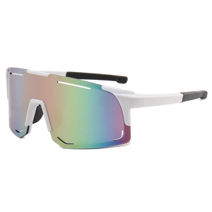 Outdoor sports cycling sunglasses with white frame, large colorful lenses and windproof design