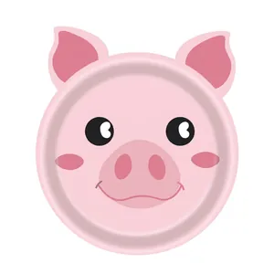 Detail of pink pig shaped paper plate for children birthday party decorations