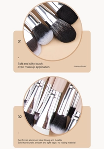 Close-up of soft bicolored gradient synthetic bristles and durable silver aluminum ferrule