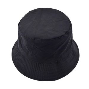 Detailed top view of black cotton bucket hat with multi-row stitching on the brim