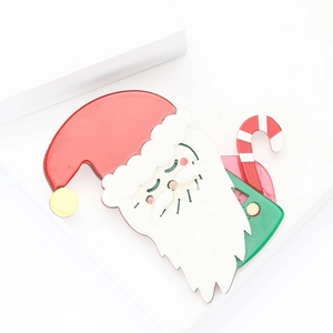 Fashion acrylic Santa Claus brooch with candy cane for Christmas holiday suits and coats