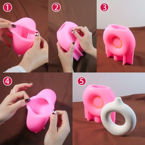 Stampo in silicone per vaso nordico a ciambella che mostra il processo in 5 passaggi