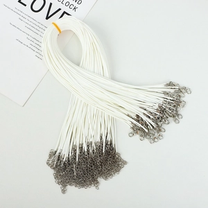 Bulk pack of white wax cord necklaces with silver metal lobster clasps and chains