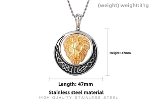 Detailed view of 47mm stainless steel lion head pendant with size and weight dimensions